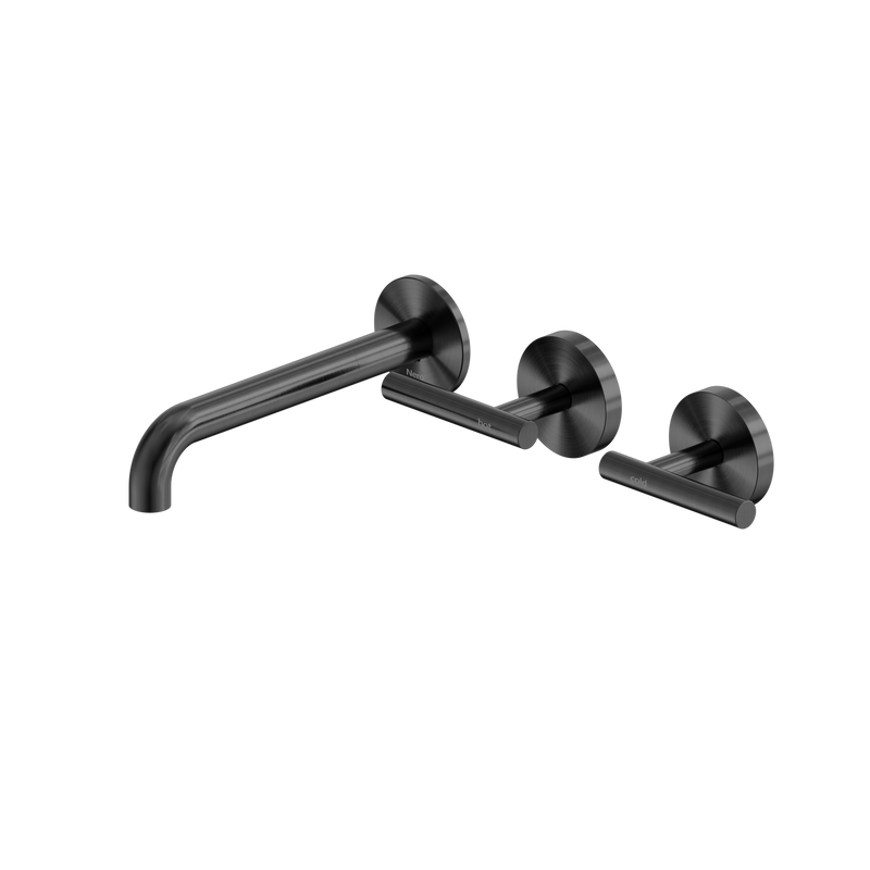 Mecca Lever Wall Basin/Bath Set 185mm Offset Spout Gun Metal
