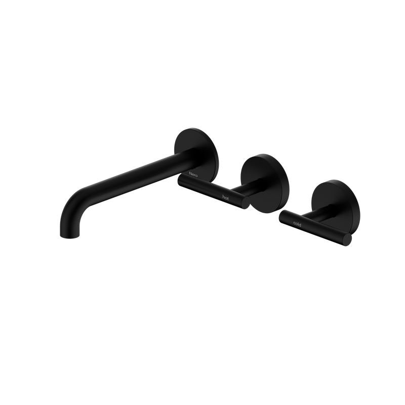 Mecca Lever Wall Basin/Bath Set 185mm Offset Spout Matte Black