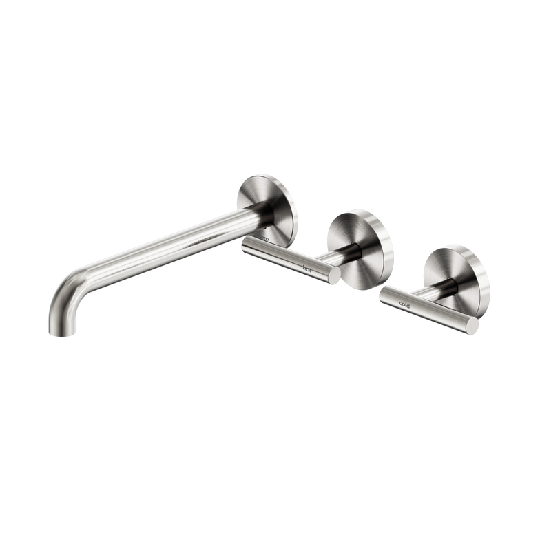 Mecca Lever Wall Basin/Bath Set 220mm Offset Spout Brushed Nickel