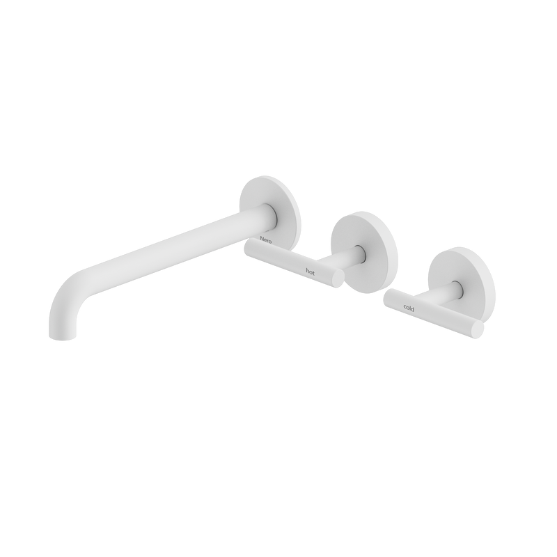 Mecca Lever Wall Basin/Bath Set 220mm Offset Spout Matte White
