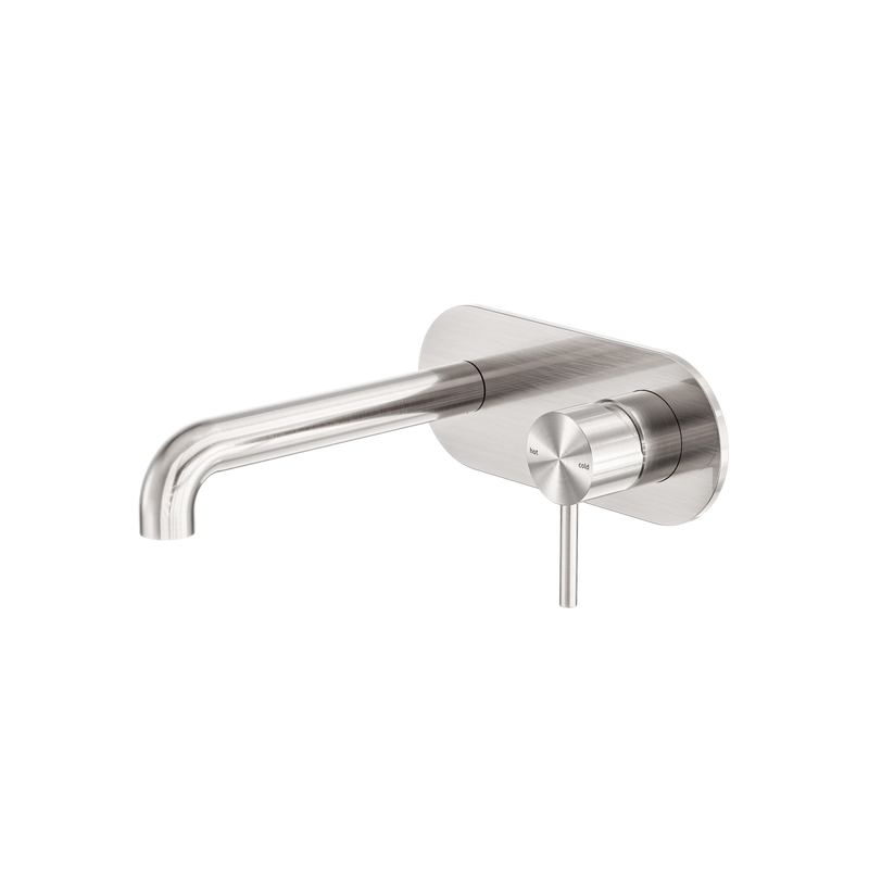 Zen SS316L Wall Basin/Bath Mixer 185mm Spout Brushed Nickel
