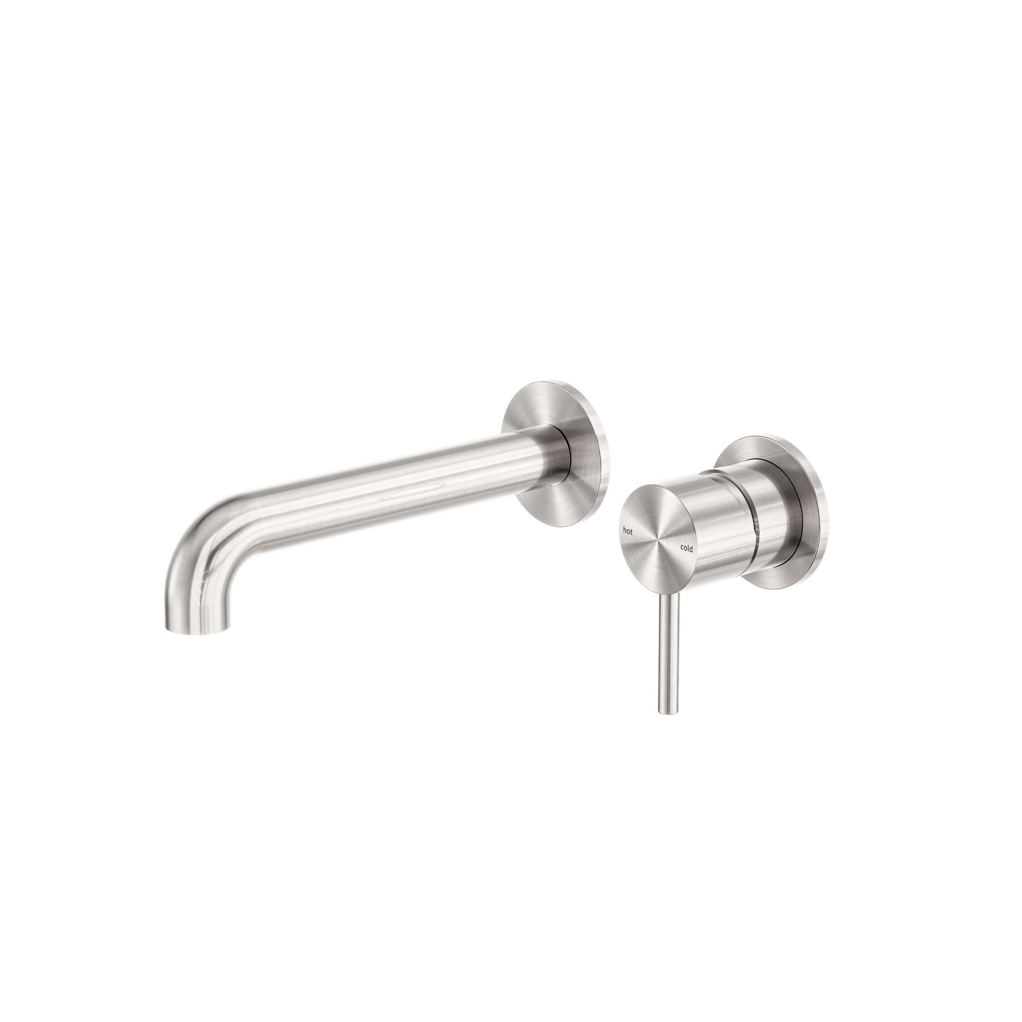 Zen SS316L Wall Basin/Bath Mixer Separate Back Plate 185mm Spout Brushed Nickel