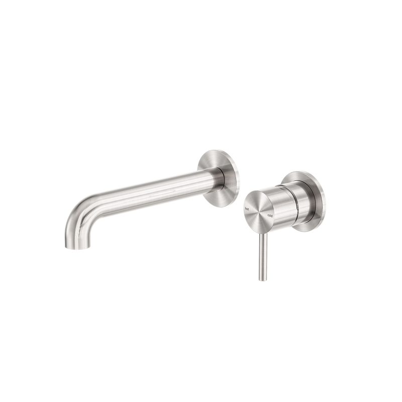 Zen SS316L Wall Basin/Bath Mixer Separate Back Plate 185mm Spout Brushed Nickel