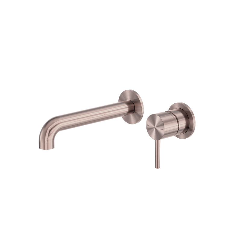 Zen SS316L Wall Basin/Bath Mixer Separate Back Plate 185mm Spout Brushed Bronze