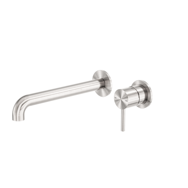 Zen SS316L Wall Basin/Bath Mixer Separate Back Plate 230mm Spout Brushed Nickel
