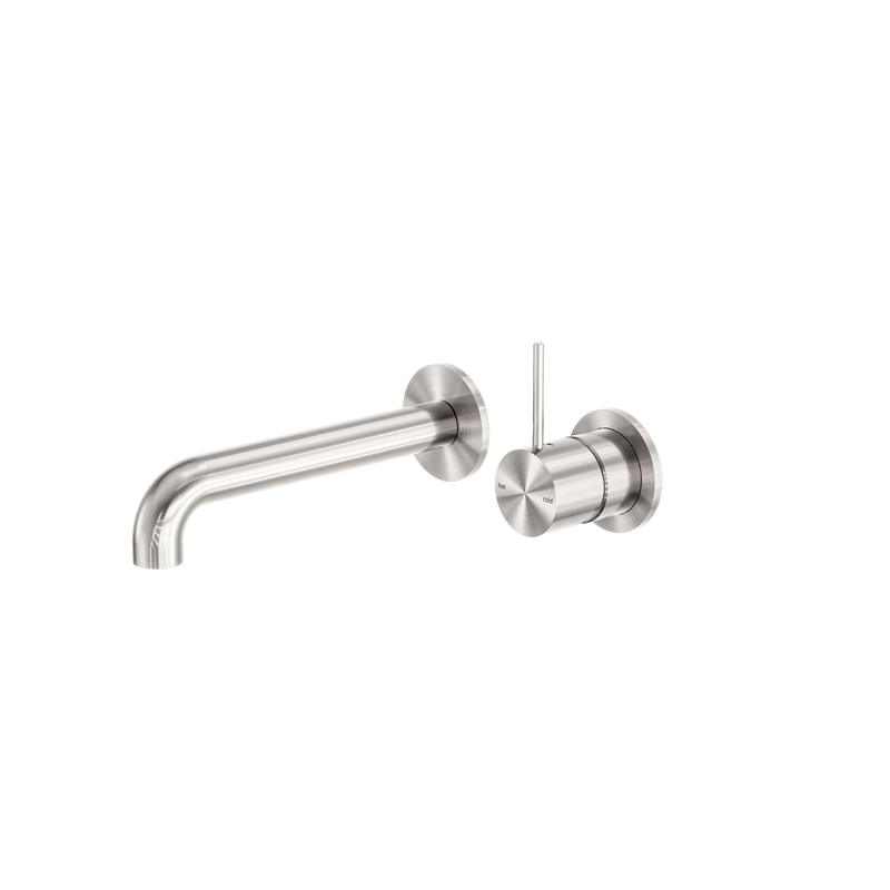 Mecca Wall Basin/Bath Mixer Separate Back Plate Handle Up 260mm Brushed Nickel