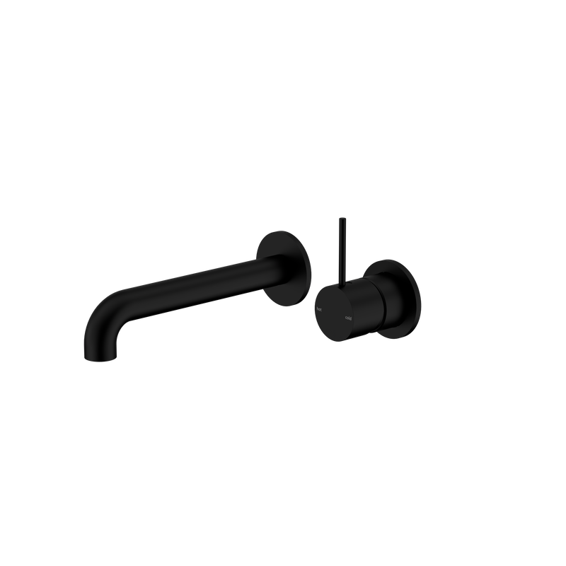 Mecca Wall Basin/Bath Mixer Separate Back Plate Handle Up 260mm Matte Black