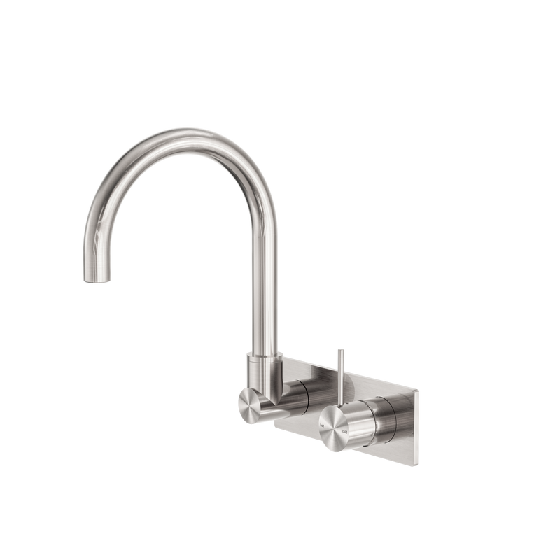Mecca Wall Basin/Bath Mixer Swivel Spout Handle Up Brushed Nickel