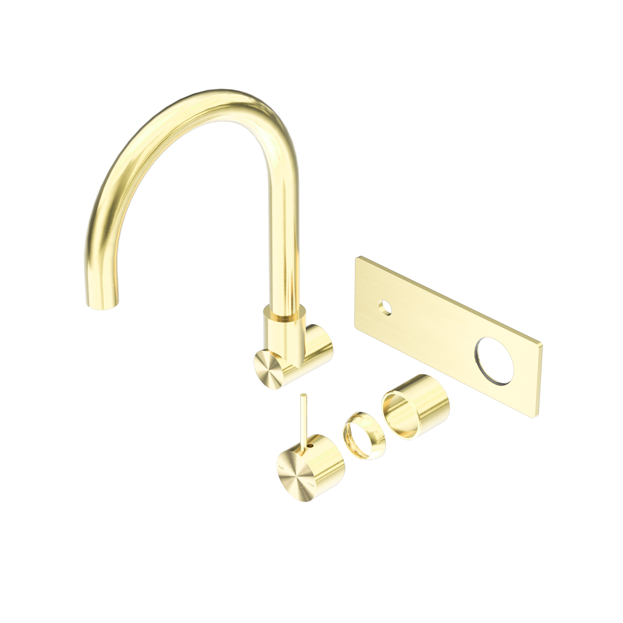 Mecca Wall Basin/Bath Mixer Swivel Spout Handle Up Trim Kits Only Brushed Gold