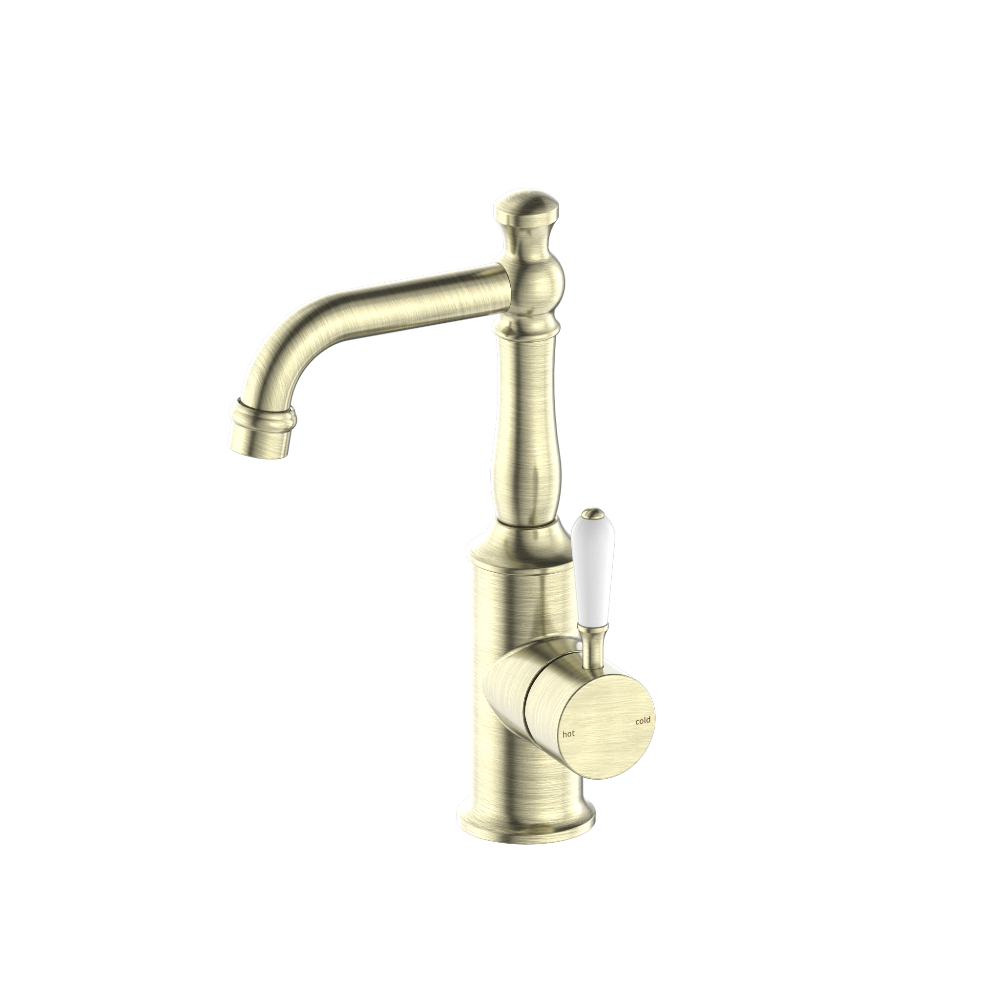 York Basin Mixer With White Porcelain Lever Aged Brass