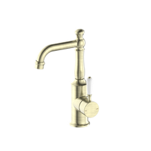 York Basin Mixer With White Porcelain Lever Aged Brass