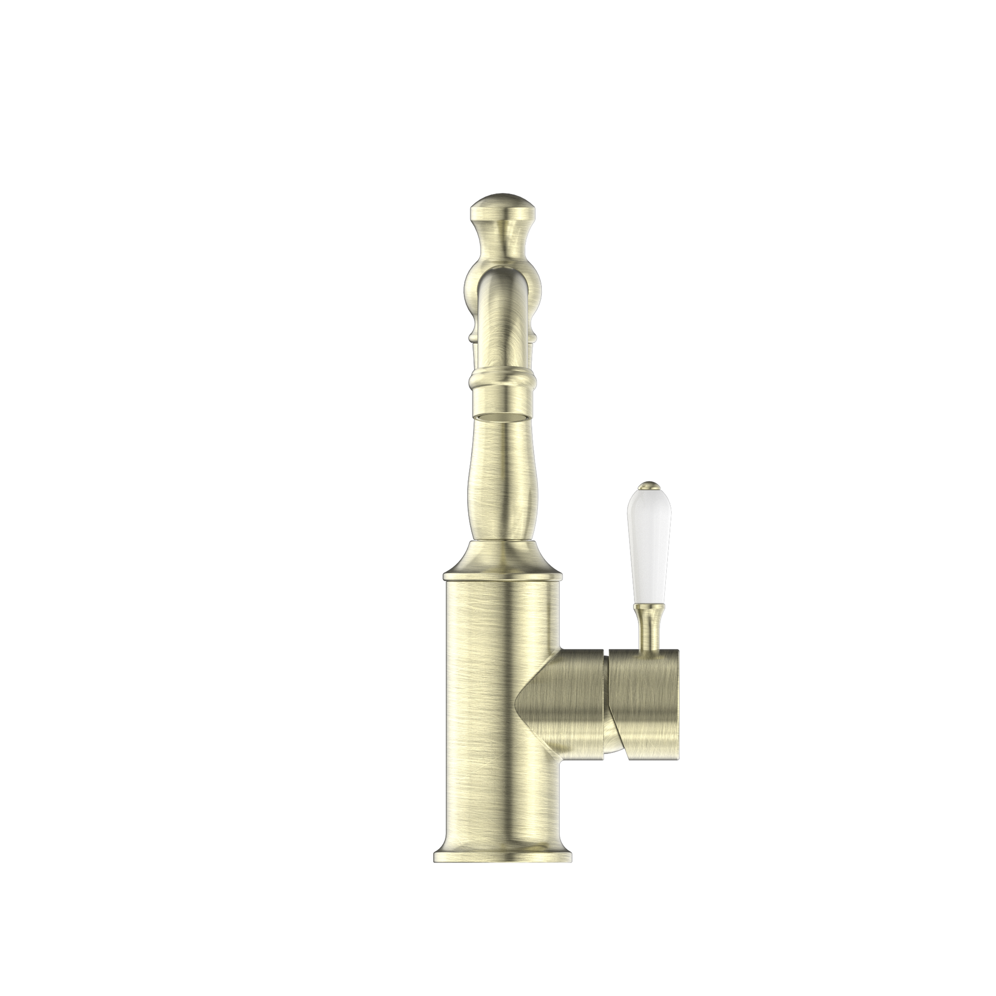 York Basin Mixer With White Porcelain Lever Aged Brass