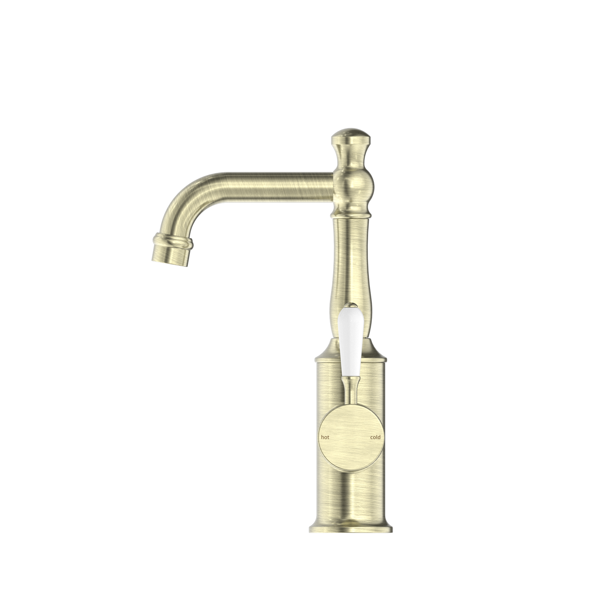 York Basin Mixer With White Porcelain Lever Aged Brass