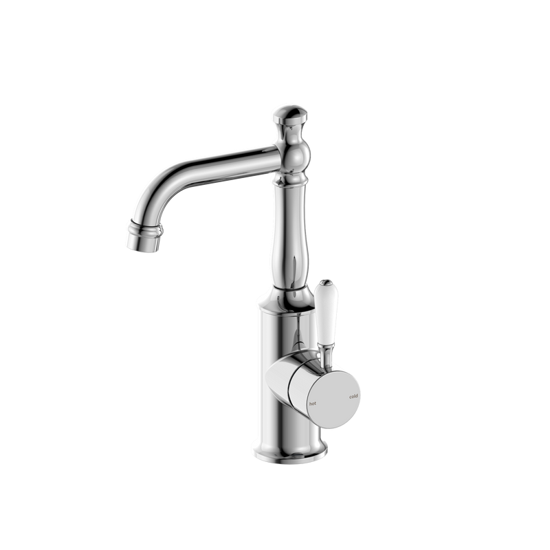 York Basin Mixer With White Porcelain Lever Chrome