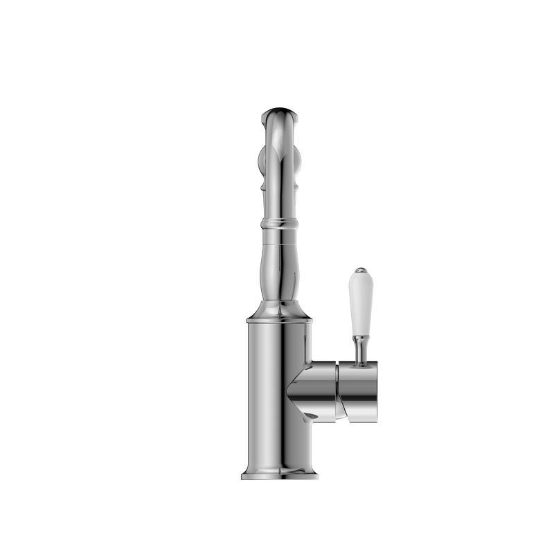 York Basin Mixer With White Porcelain Lever Chrome