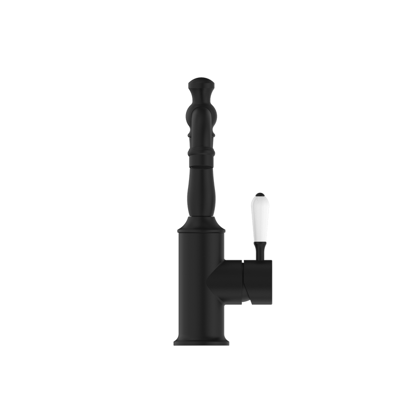 York Basin Mixer With White Porcelain Lever Matte Black