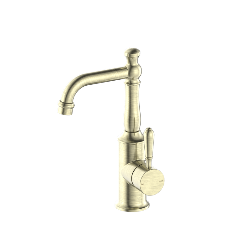 York Basin Mixer With Metal Lever Aged Brass