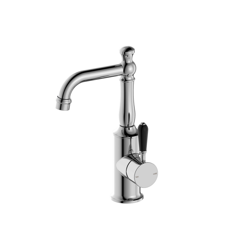 York Basin Mixer With Black Porcelain Lever Chrome