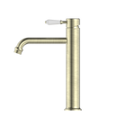 York Straight Tall Basin Mixer With White Porcelain Lever Aged Brass