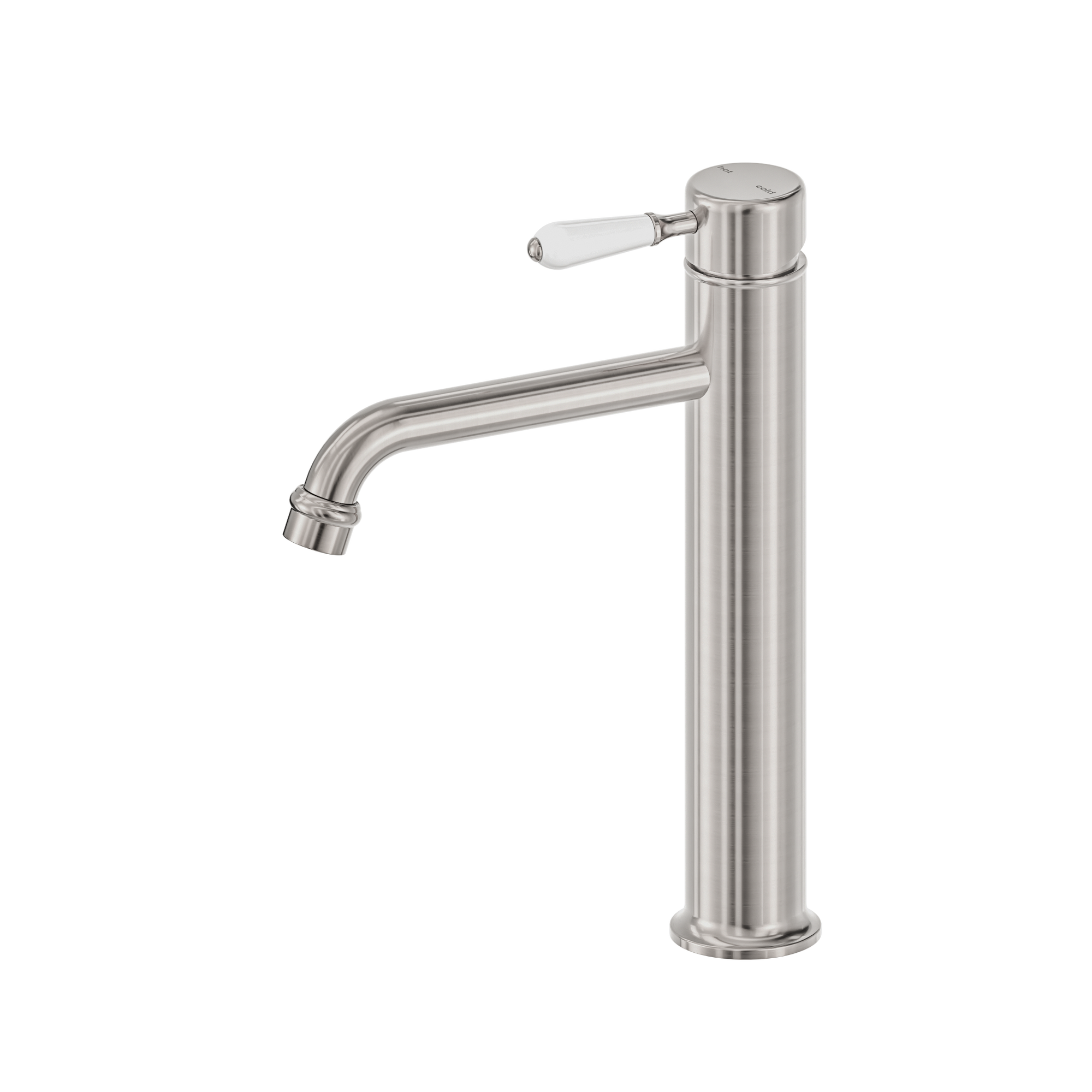 York Straight Tall Basin Mixer With White Porcelain Lever Brushed Nickel