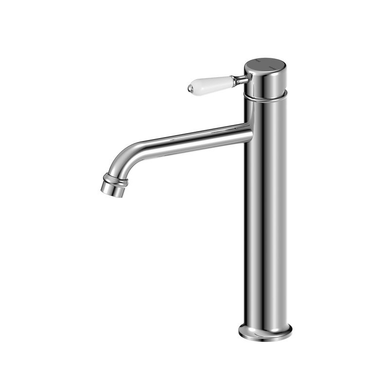 York Straight Tall Basin Mixer With White Porcelain Lever Chrome