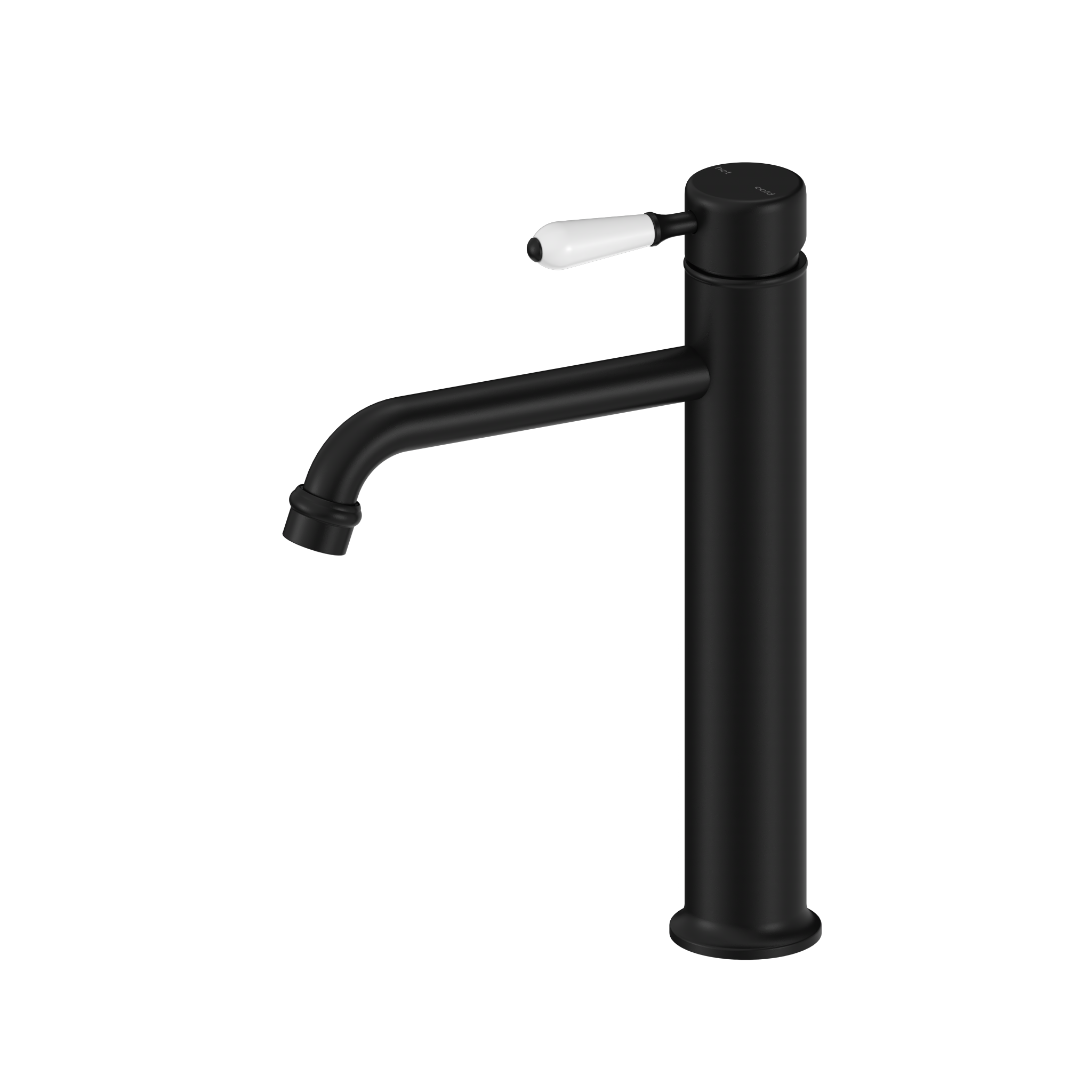 York Straight Tall Basin Mixer With White Porcelain Lever Matte Black