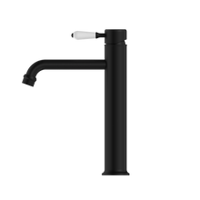 York Straight Tall Basin Mixer With White Porcelain Lever Matte Black