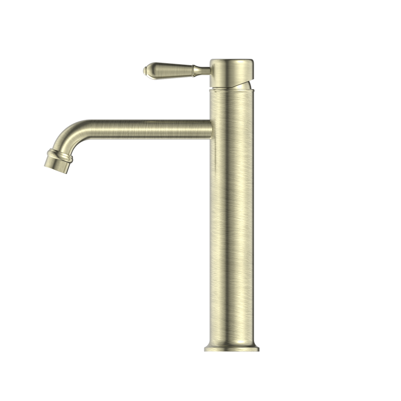 York Straight Tall Basin Mixer With Metal Lever Aged Brass