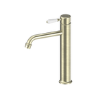 York Straight Tall Basin Mixer With White Porcelain Lever Aged Brass