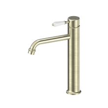 York Straight Tall Basin Mixer With White Porcelain Lever Aged Brass