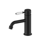 York Straight Basin Mixer With White Porcelain Lever Matte Black