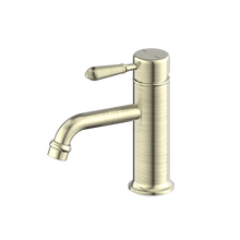 York Straight Basin Mixer With Metal Lever Aged Brass
