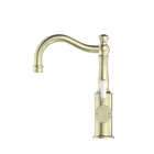 York Basin Mixer Hook Spout With White Porcelain Lever Aged Brass