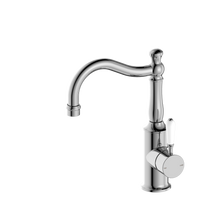 York Basin Mixer Hook Spout With White Porcelain Lever Chrome