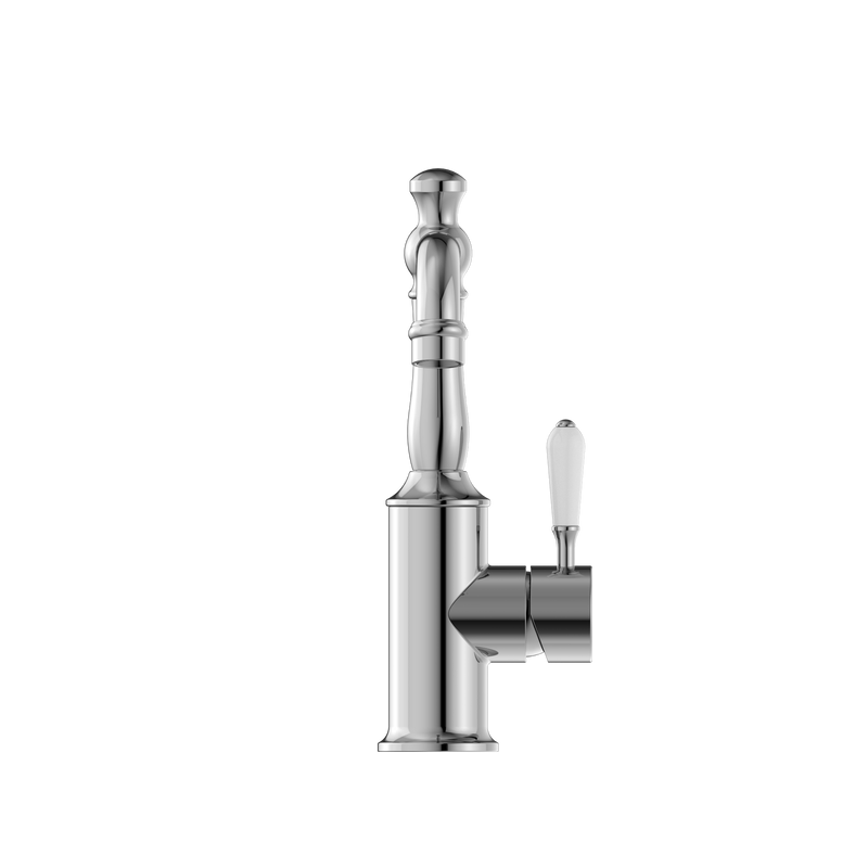 York Basin Mixer Hook Spout With White Porcelain Lever Chrome