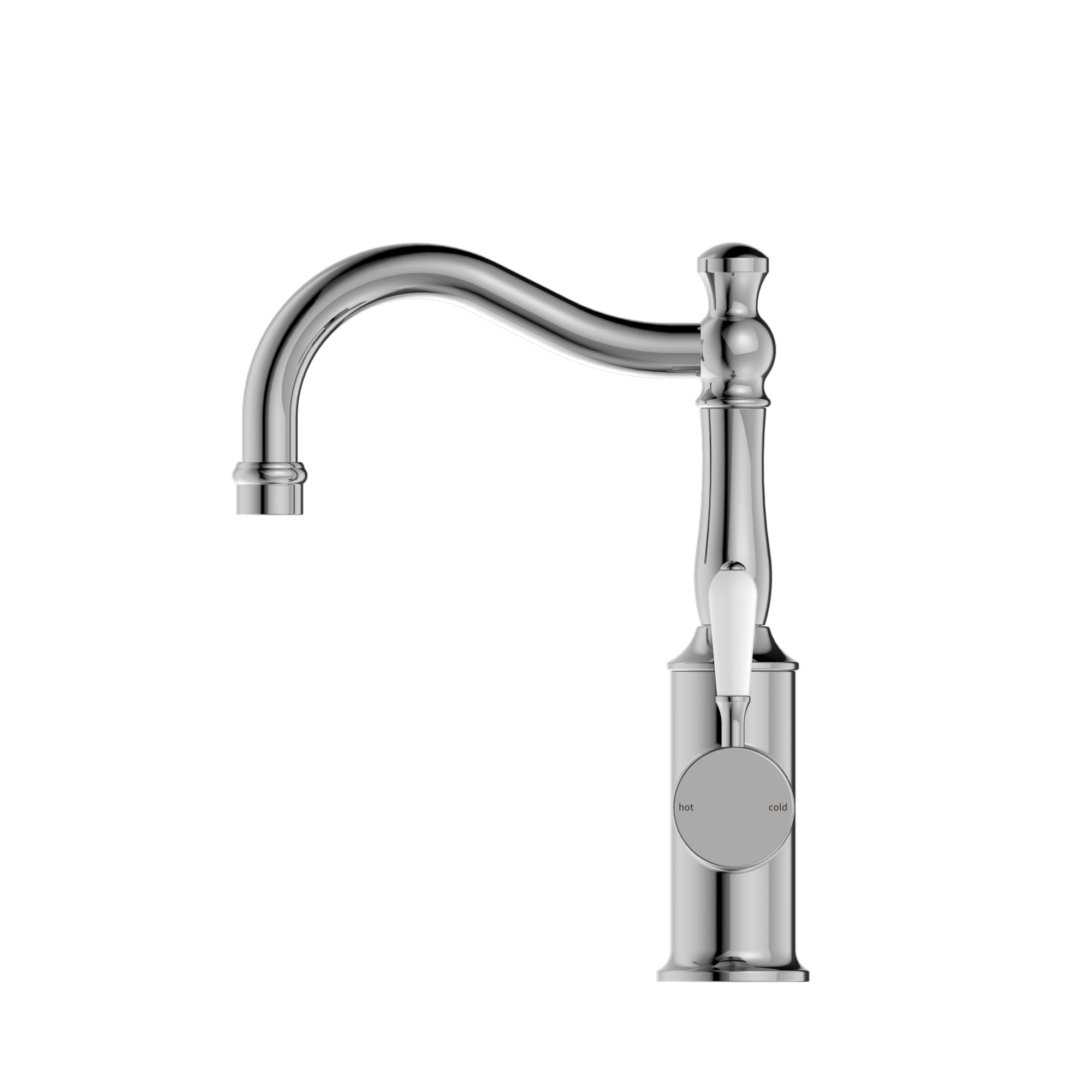 York Basin Mixer Hook Spout With White Porcelain Lever Chrome