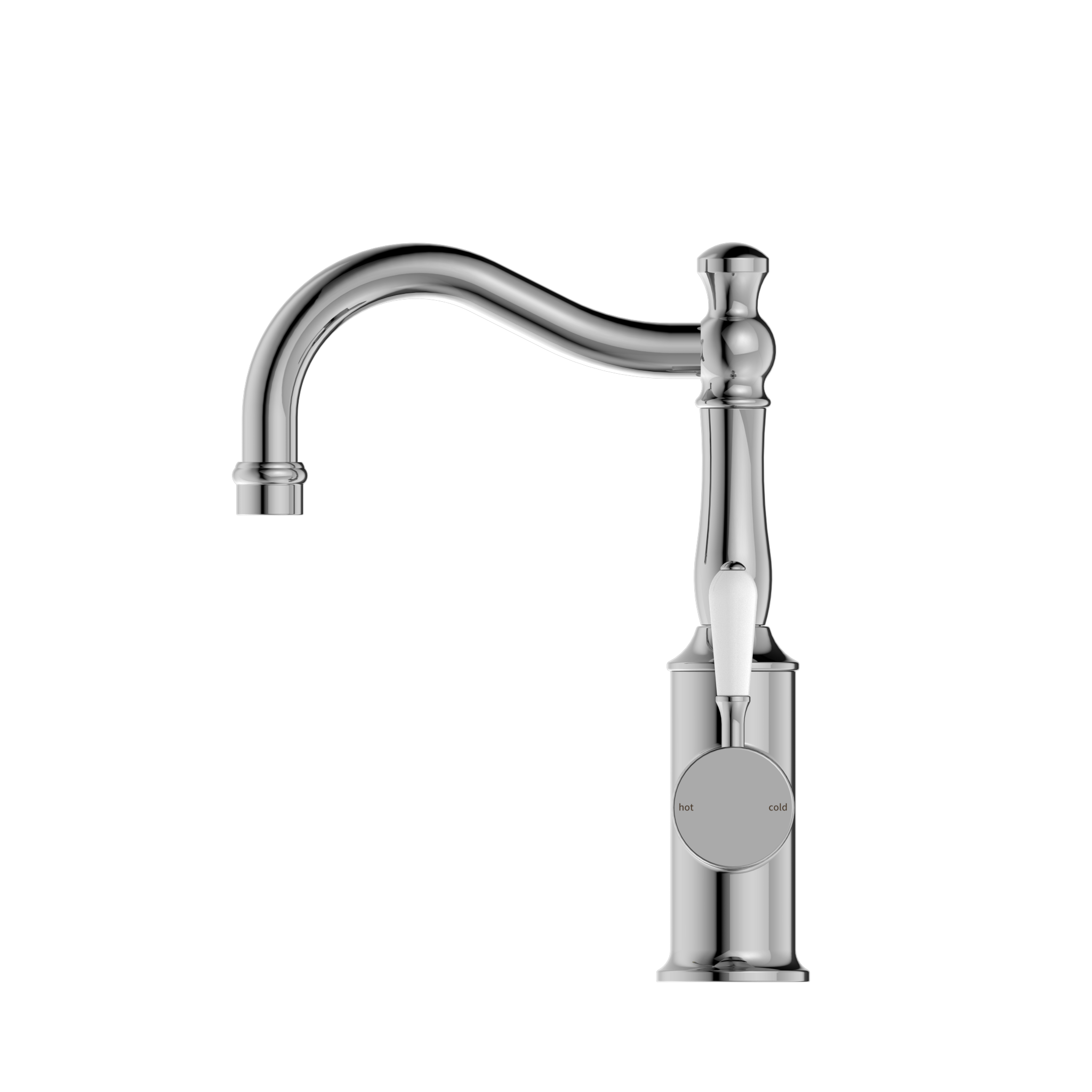 York Basin Mixer Hook Spout With White Porcelain Lever Chrome