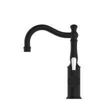 York Basin Mixer Hook Spout With White Porcelain Lever Matte Black