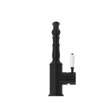 York Basin Mixer Hook Spout With White Porcelain Lever Matte Black