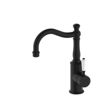 York Basin Mixer Hook Spout With White Porcelain Lever Matte Black