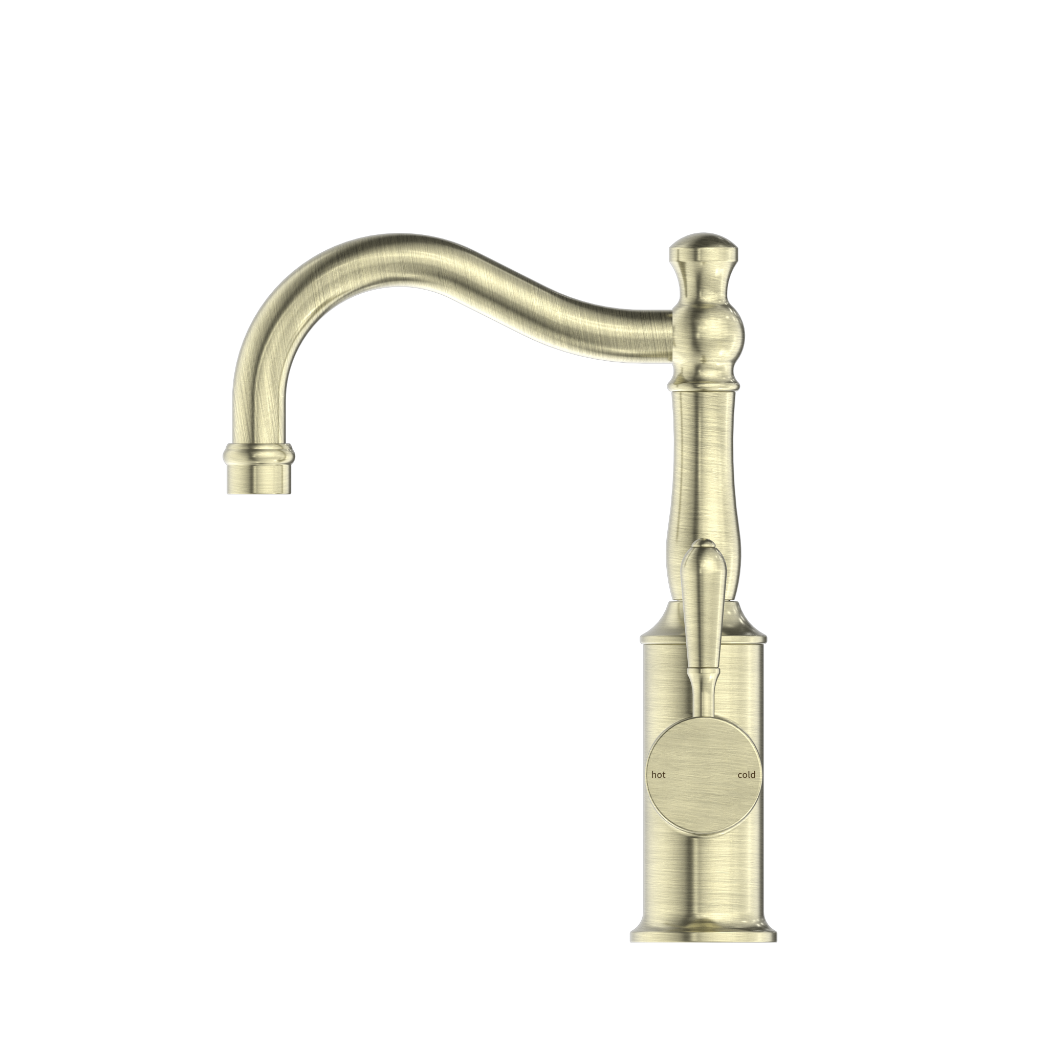 York Basin Mixer Hook Spout With Metal Lever Aged Brass