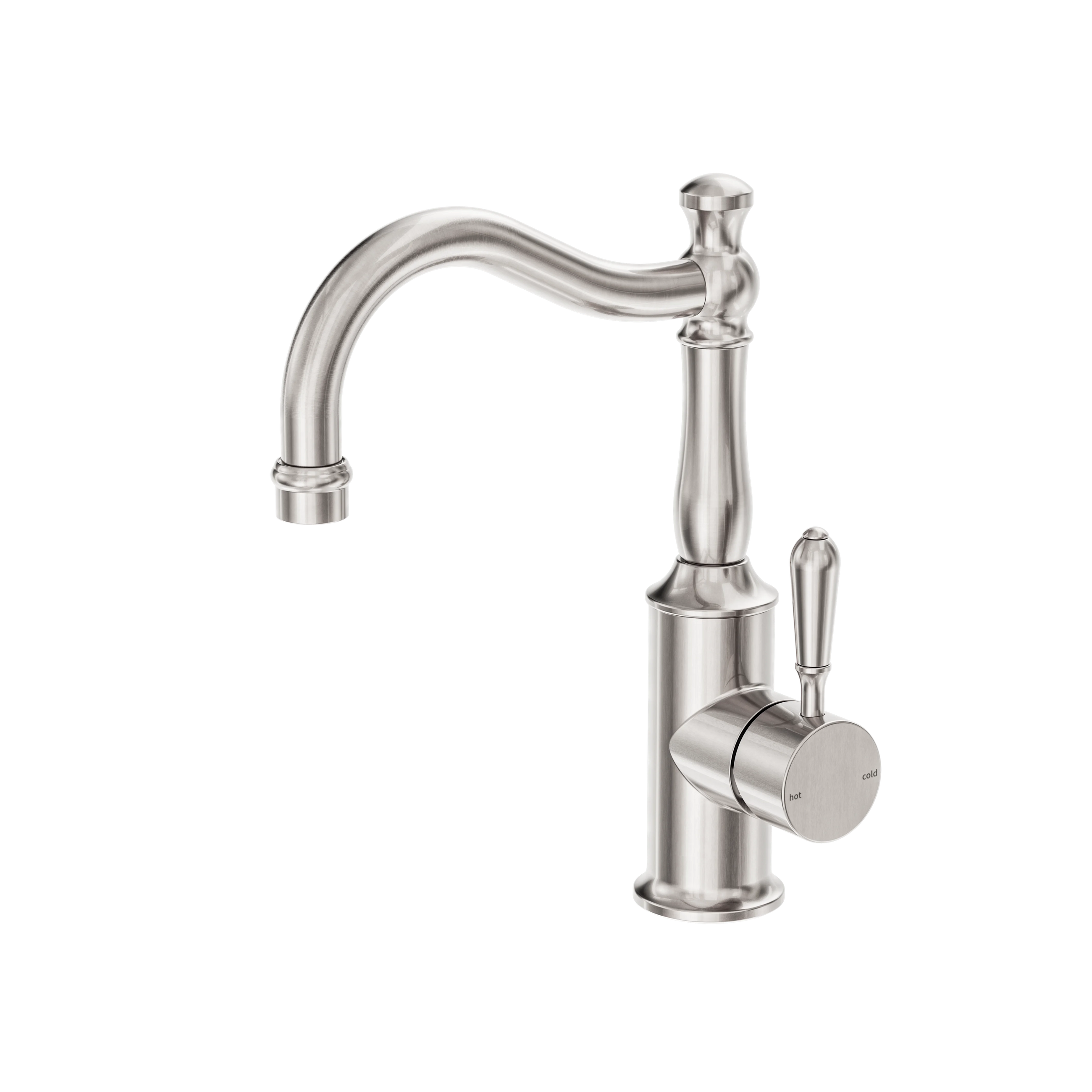 York Basin Mixer Hook Spout With Metal Lever Brushed Nickel