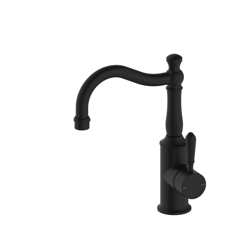 York Basin Mixer Hook Spout With Metal Lever Matte Black