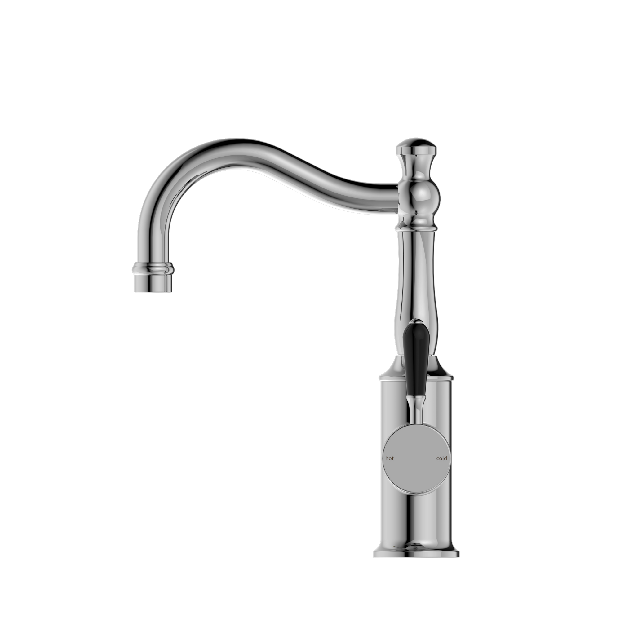 York Basin Mixer Hook Spout With Black Porcelain Lever Chrome