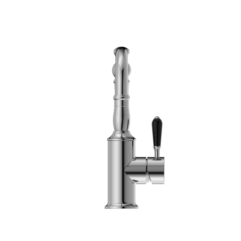 York Basin Mixer Hook Spout With Black Porcelain Lever Chrome