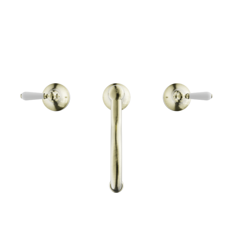York Basin Set With White Porcelain Lever Aged Brass