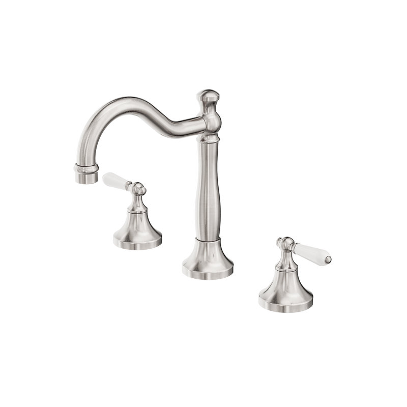 York Basin Set With White Porcelain Lever Brushed Nickel