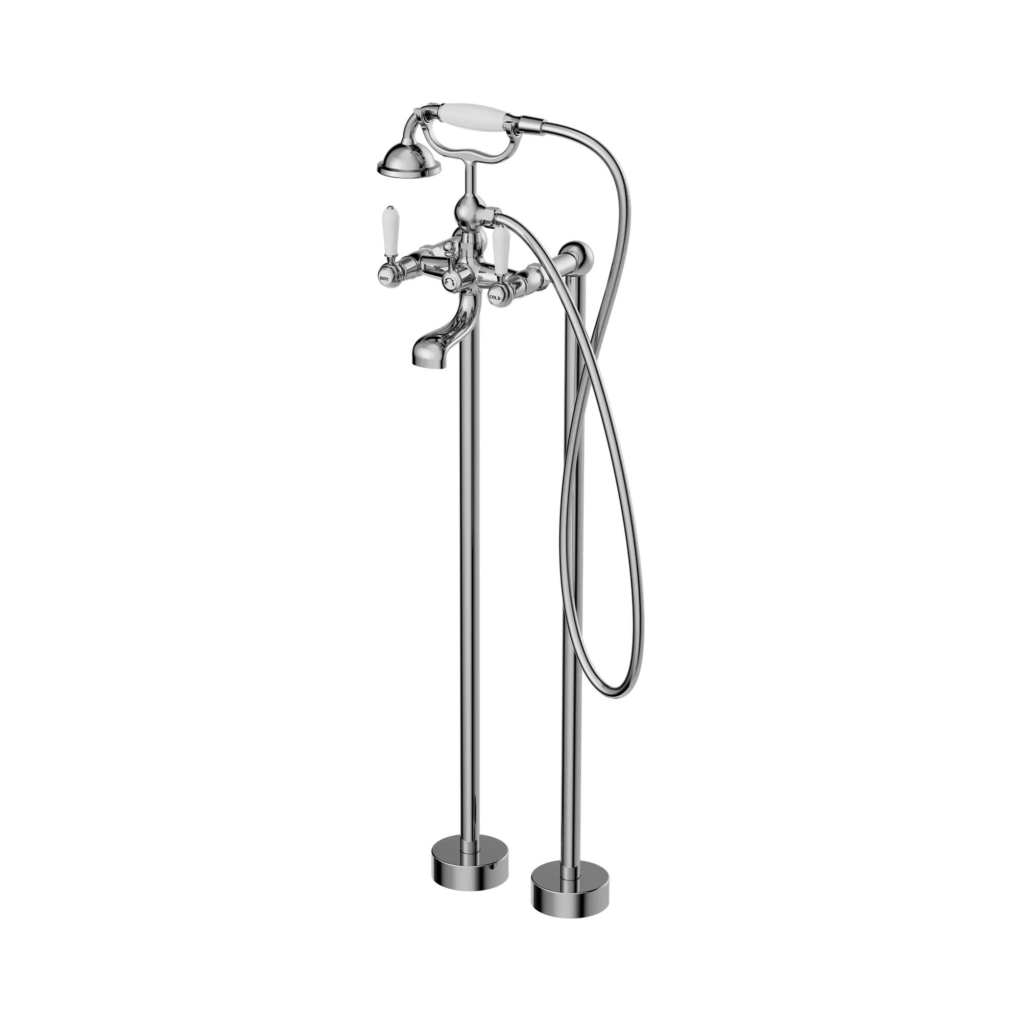 York Freestanding Bath Set With White Porcelain Hand Shower Chrome