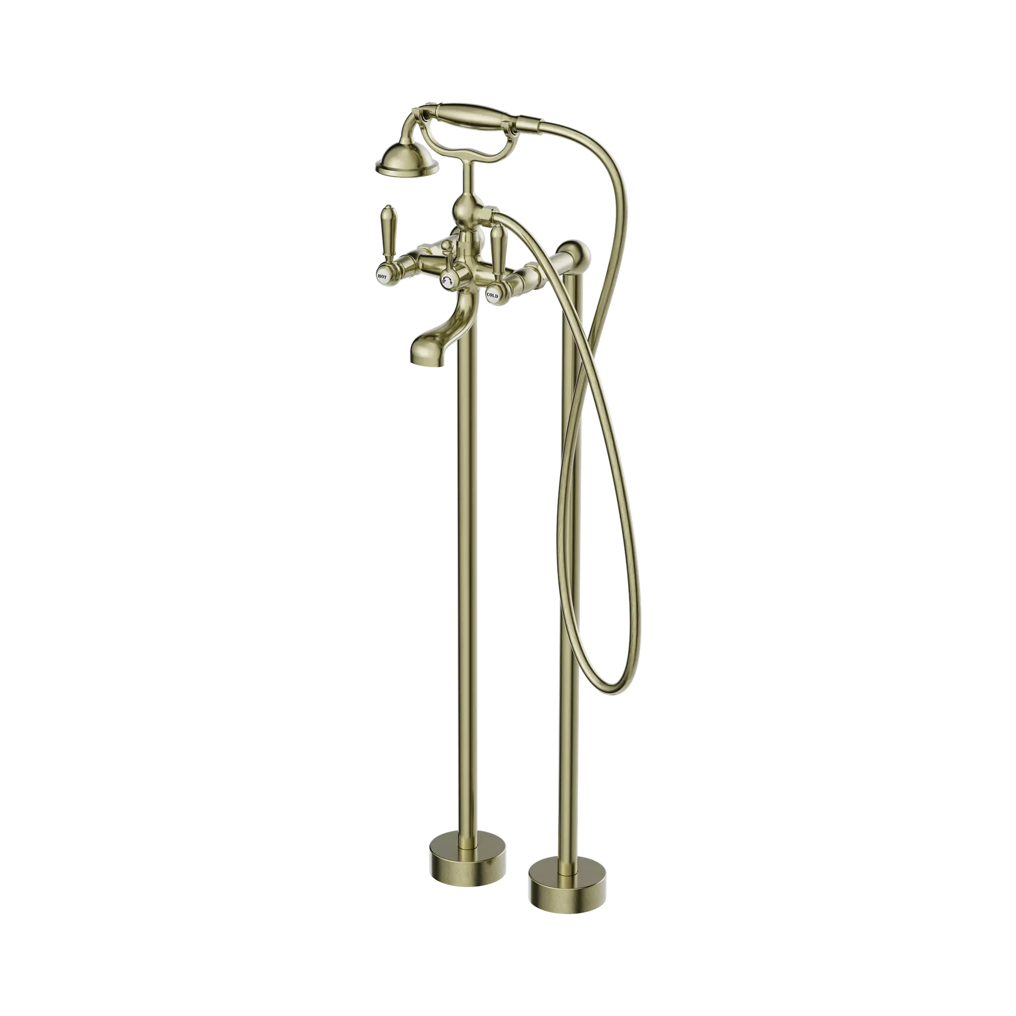 York Freestanding Bath Set With Metal Hand Shower Aged Brass