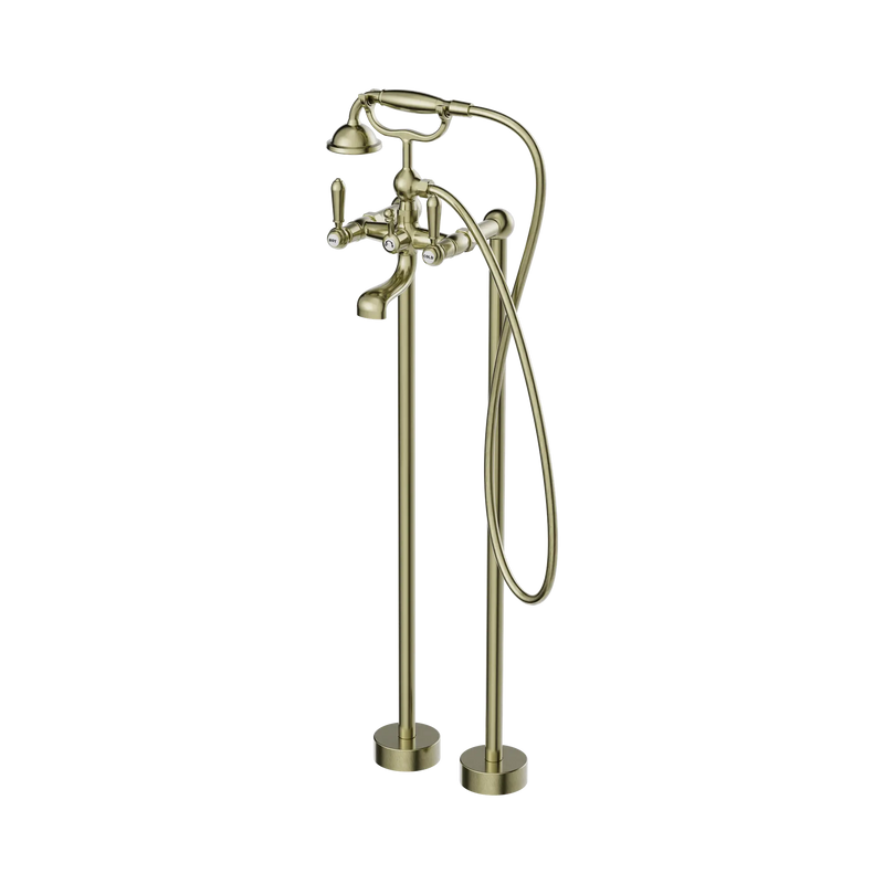 York Freestanding Bath Set With Metal Hand Shower Aged Brass